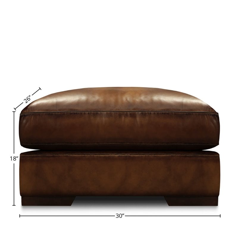 Hello Sofa Home Ramba Contemporary Top Grain Leather Ottoman in Brown
