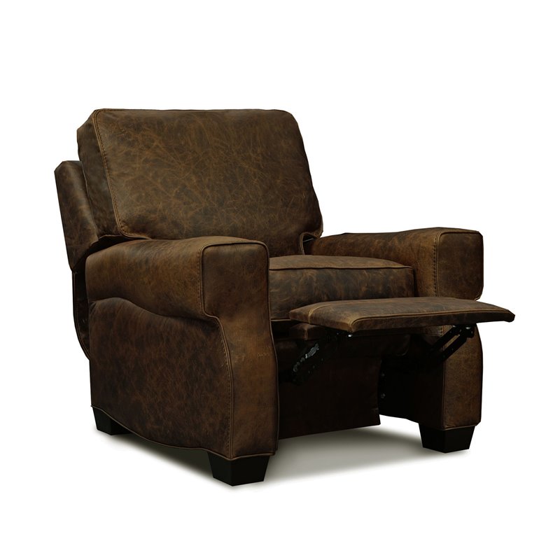 Hello Sofa Home Cordova Mid-Century Top Grain Leather Manual Recliner in Brown
