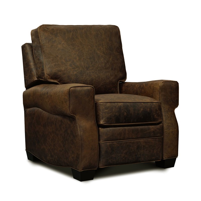 Hello Sofa Home Cordova Mid-Century Top Grain Leather Manual Recliner in Brown