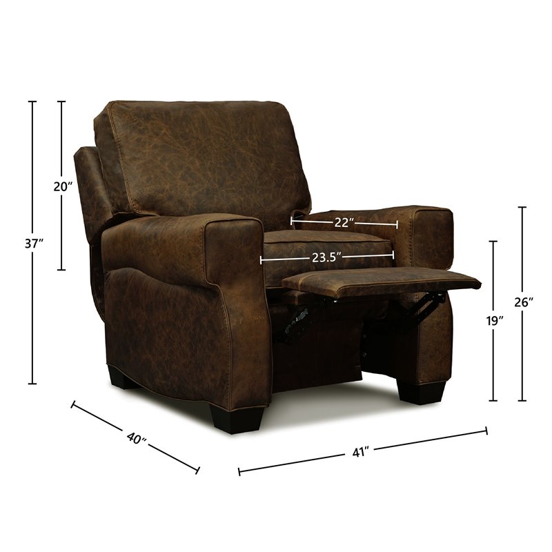 Hello Sofa Home Cordova Mid-Century Top Grain Leather Manual Recliner in Brown