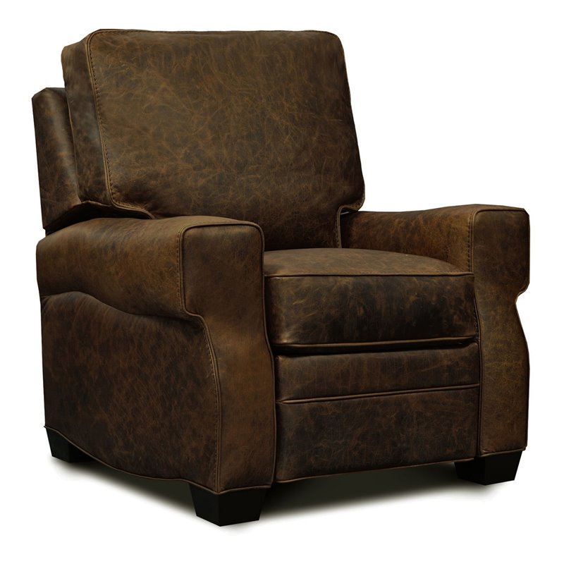 Hello Sofa Home Cordova Mid-Century Top Grain Leather Manual Recliner in Brown