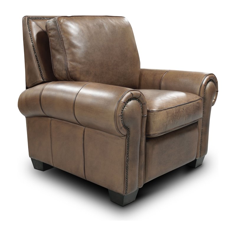 Hello Sofa Home Valencia Top Grain Hand Antiqued Leather Recliner in Taupe Brown
