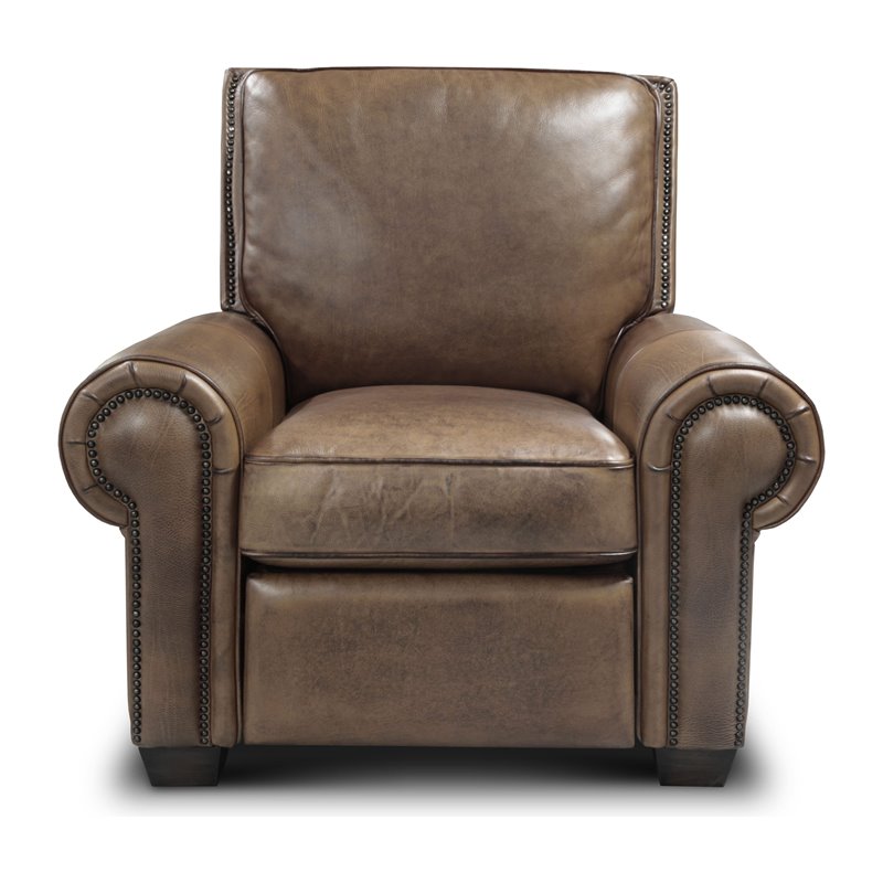 Hello Sofa Home Valencia Top Grain Hand Antiqued Leather Recliner in Taupe Brown