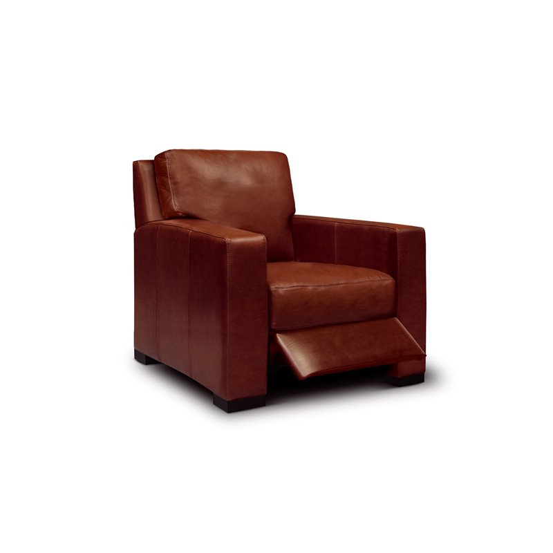 Hello Sofa Home Santiago Top Grain Leather Push-Back Recliner in Russet Brown