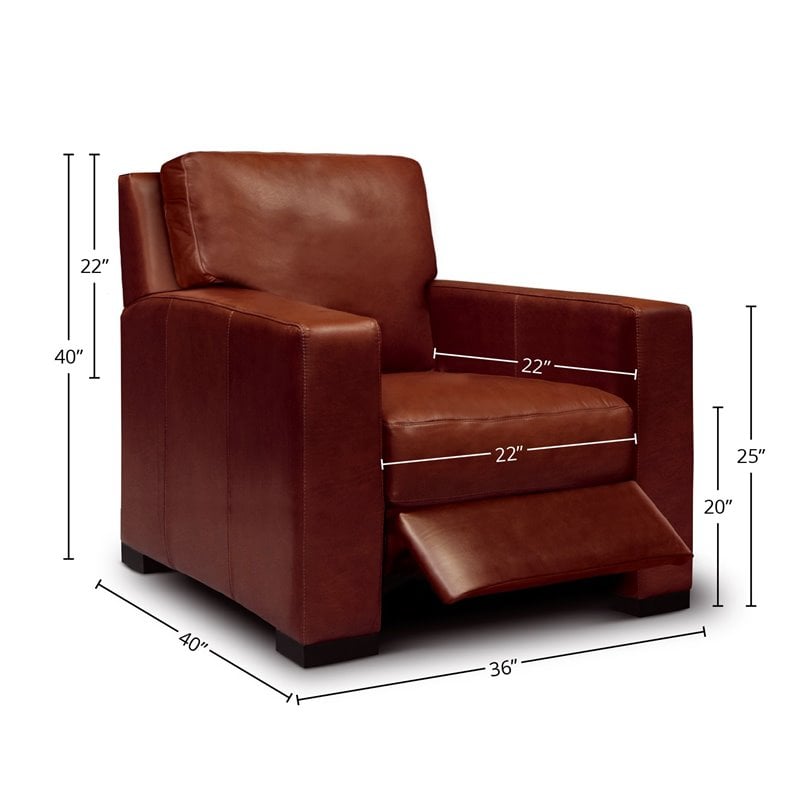 Hello Sofa Home Santiago Top Grain Leather Push-Back Recliner in Russet Brown