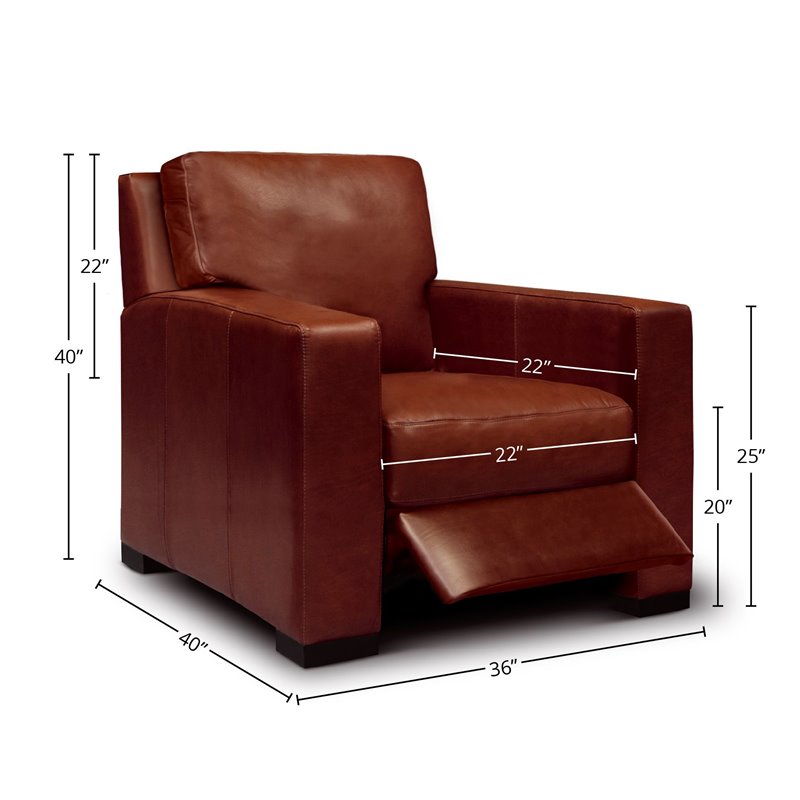 Hello Sofa Home Santiago Top Grain Leather Push-Back Recliner in Russet Brown