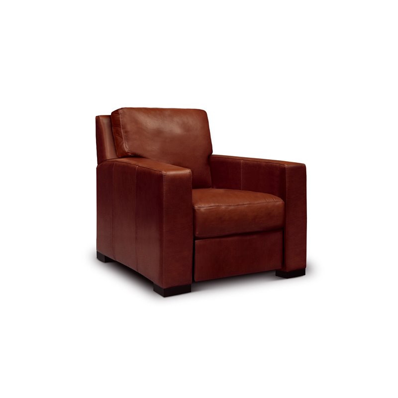 Hello Sofa Home Santiago Top Grain Leather Push-Back Recliner in Russet Brown