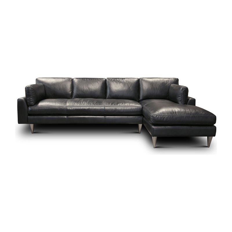Hello Sofa Home Skyline Right Hand Facing Leather Americana Sectional in Black