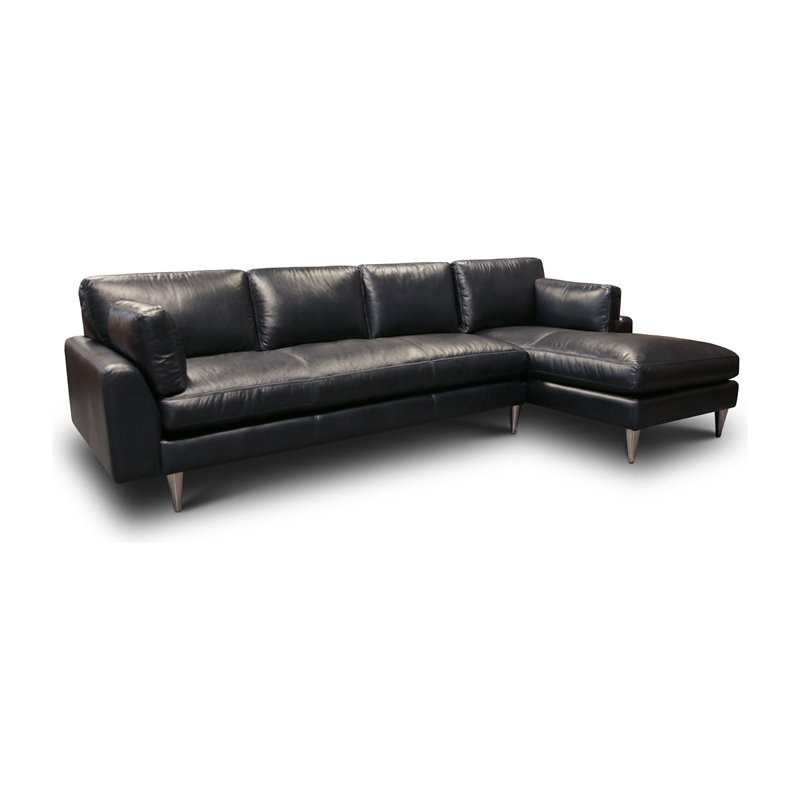 Hello Sofa Home Skyline Right Hand Facing Leather Americana Sectional in Black