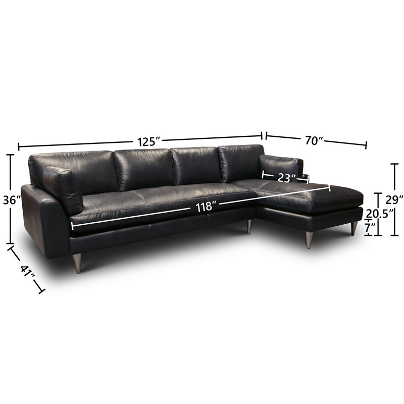 Hello Sofa Home Skyline Right Hand Facing Leather Americana Sectional in Black