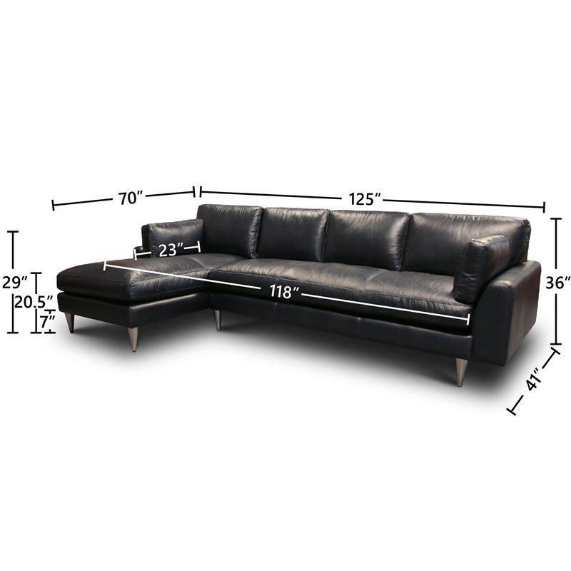 Hello Sofa Home Skyline Left Hand Facing Leather Americana Sectional in Black