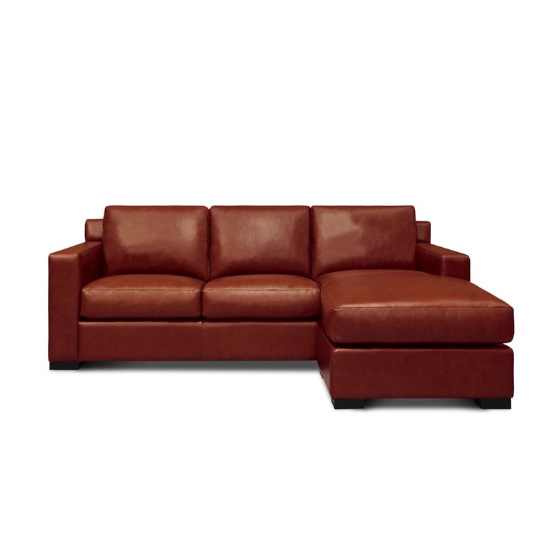 Hello Sofa Home Santiago Mid-Century Top Grain Leather Sectional in Russet Brown