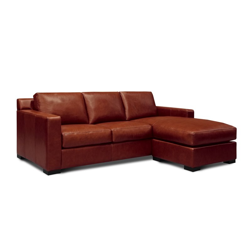 Hello Sofa Home Santiago Mid-Century Top Grain Leather Sectional in Russet Brown