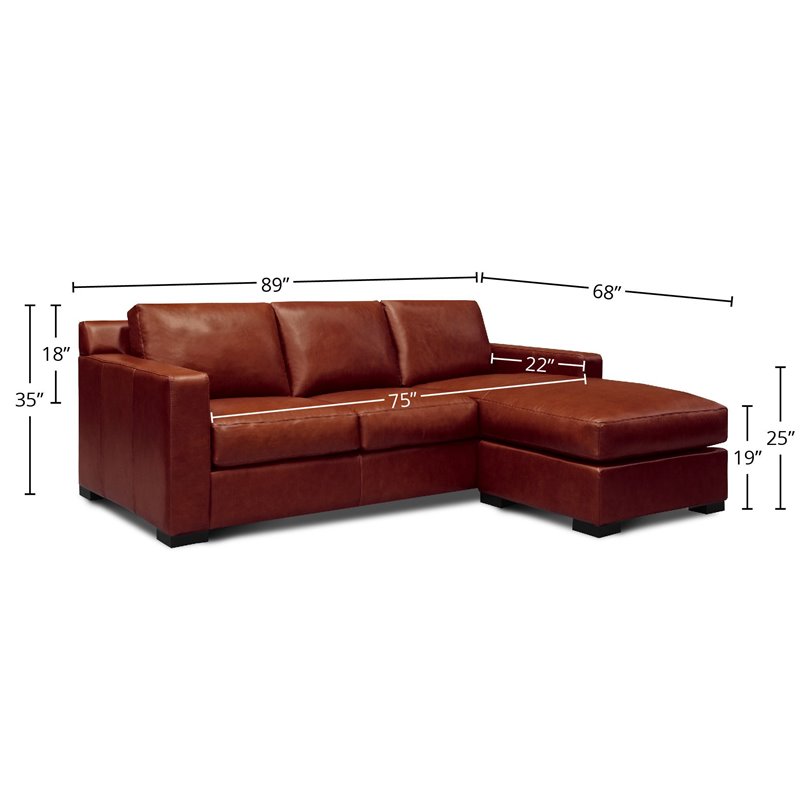 Hello Sofa Home Santiago Mid-Century Top Grain Leather Sectional in Russet Brown