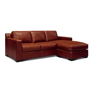 Hello Sofa Home Santiago Mid-Century Top Grain Leather Sectional in Russet Brown