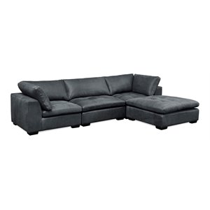 hello sofa home uptown transitional top grain cowhide leather sectional in gray
