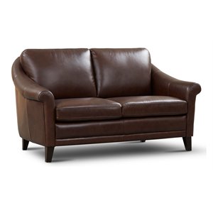 hello sofa home sienna mid-century modern top grain leather loveseat in brown