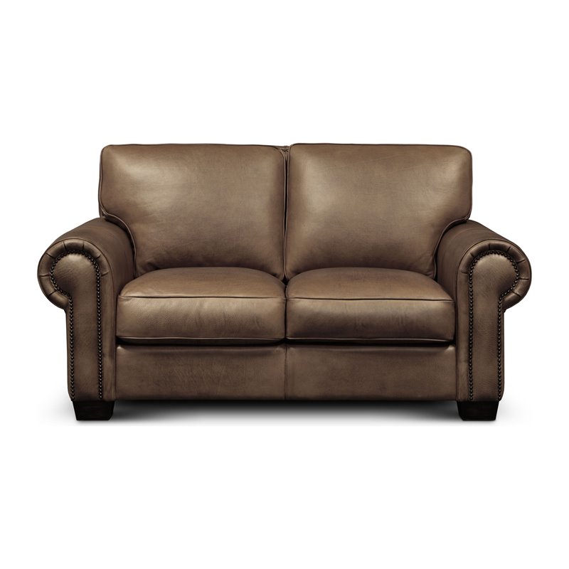 Hello Sofa Home Valencia Top Grain Hand Antiqued Leather Loveseat in Brown