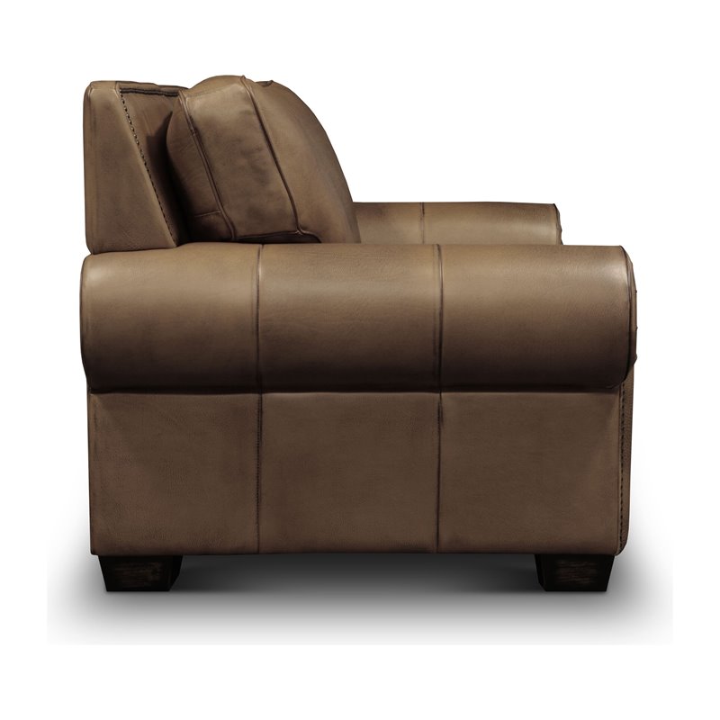 Hello Sofa Home Valencia Top Grain Hand Antiqued Leather Loveseat in Brown