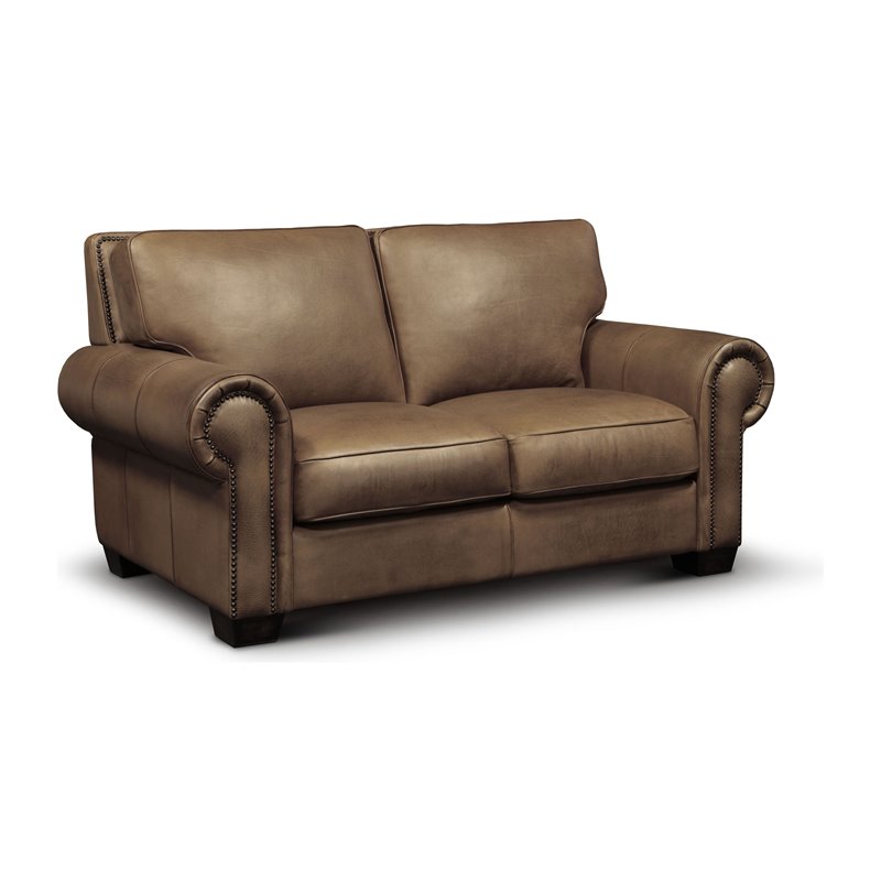 Hello Sofa Home Valencia Top Grain Hand Antiqued Leather Loveseat in Brown