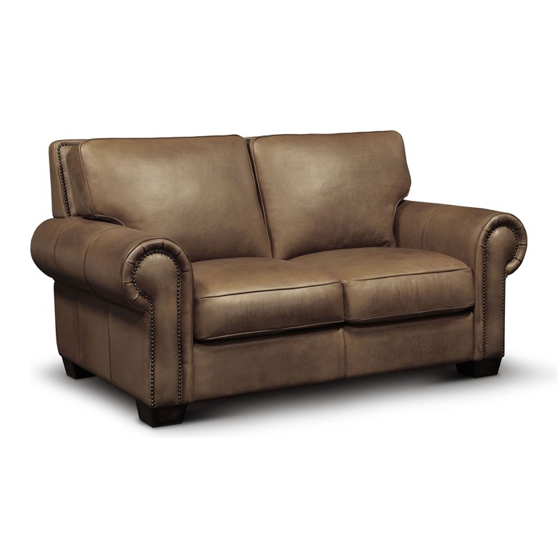 Hello Sofa Home Valencia Top Grain Hand Antiqued Leather Loveseat in Brown