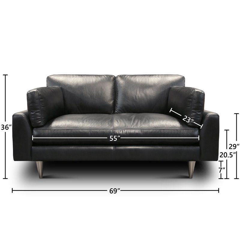 Hello Sofa Home Skyline Modern Top Grain Leather Americana Loveseat in Black