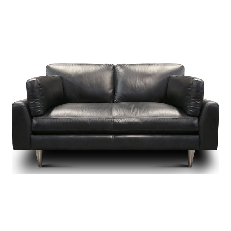 Hello Sofa Home Skyline Modern Top Grain Leather Americana Loveseat in Black