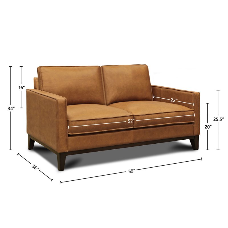 Hello Sofa Home Metropole Pull Up Top Grain Leather Loveseat in Tan Brown