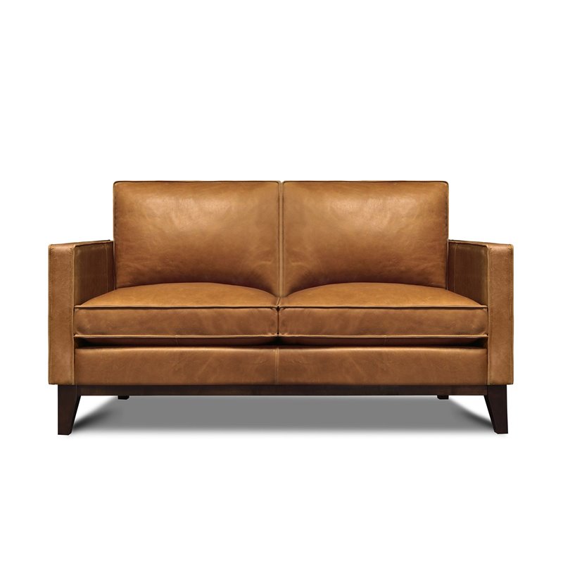 Hello Sofa Home Metropole Pull Up Top Grain Leather Loveseat in Tan Brown