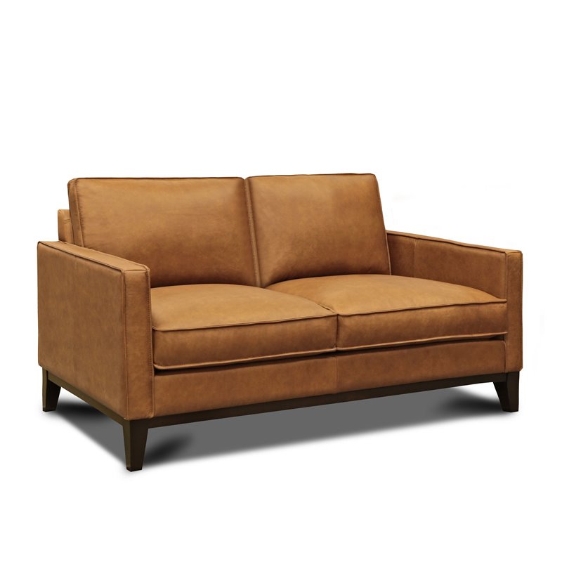 Hello Sofa Home Metropole Pull Up Top Grain Leather Loveseat in Tan Brown