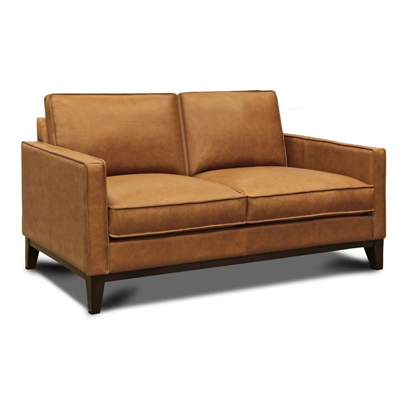 Hello Sofa Home Metropole Pull Up Top Grain Leather Loveseat in Tan Brown
