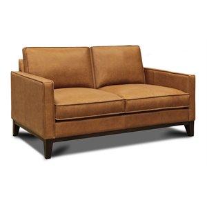 Hello Sofa Home Metropole Pull Up Top Grain Leather Loveseat in Tan Brown