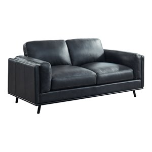 hello sofa home milano contemporary top grain leather loveseat in black
