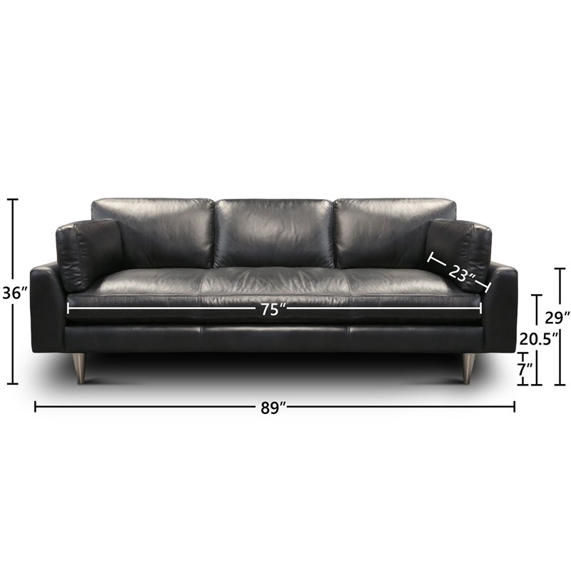 Hello Sofa Home Skyline Modern Top Grain Leather Americana Sofa in Navy Blue