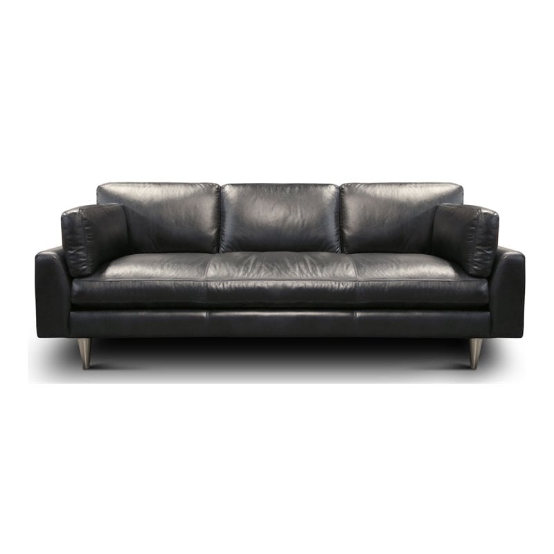 Hello Sofa Home Skyline Modern Top Grain Leather Americana Sofa in Navy Blue