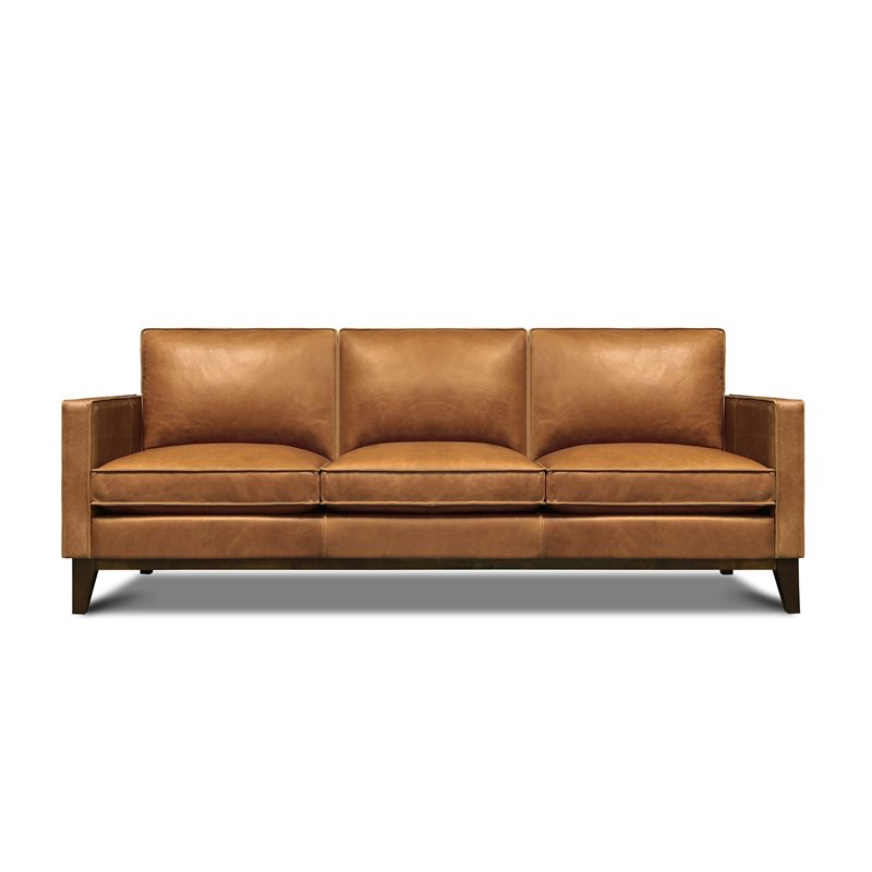 Hello Sofa Home Metropole Pull Up Top Grain Leather Sofa in Tan Brown