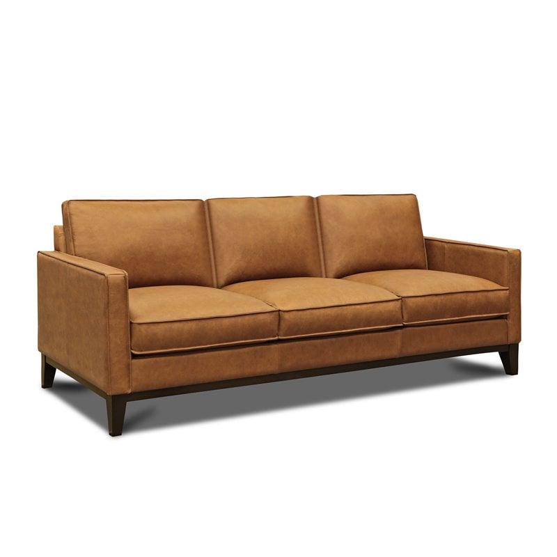Hello Sofa Home Metropole Pull Up Top Grain Leather Sofa in Tan Brown