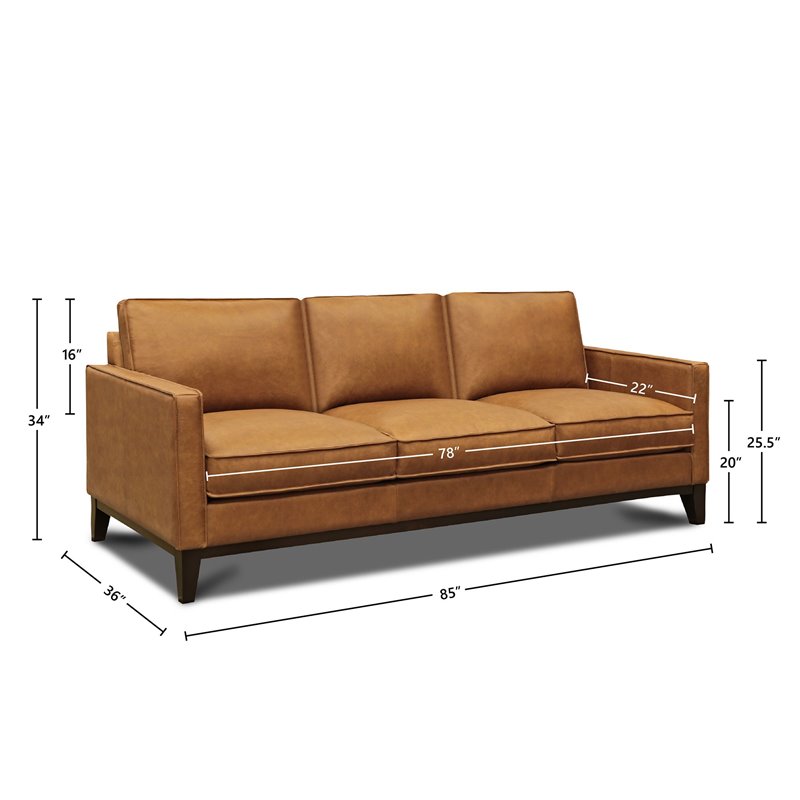 Hello Sofa Home Metropole Pull Up Top Grain Leather Sofa in Tan Brown