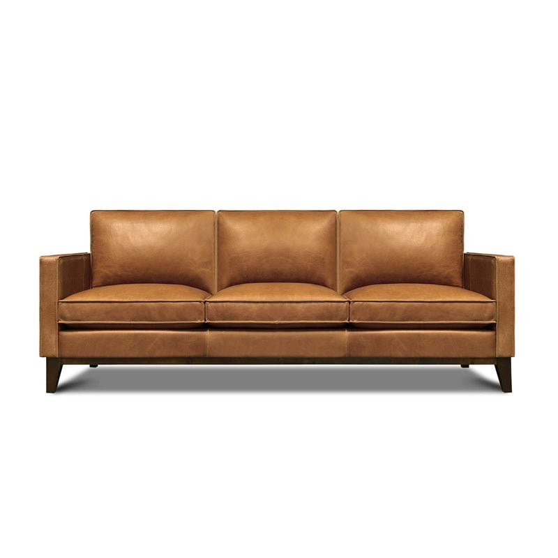 Hello Sofa Home Metropole Pull Up Top Grain Leather Sofa in Tan Brown