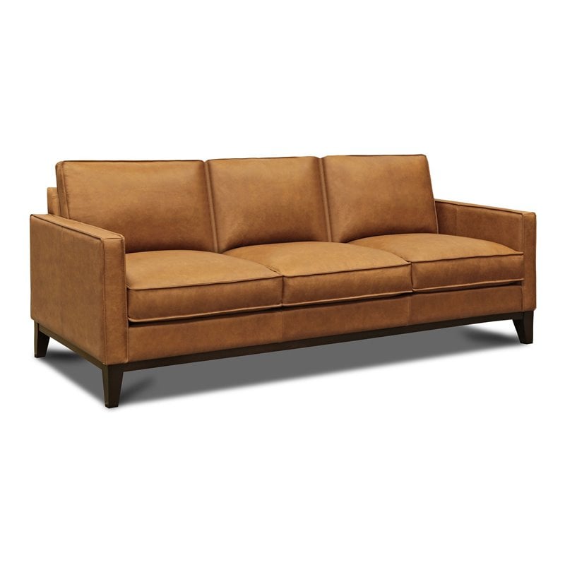Hello Sofa Home Metropole Pull Up Top Grain Leather Sofa in Tan Brown