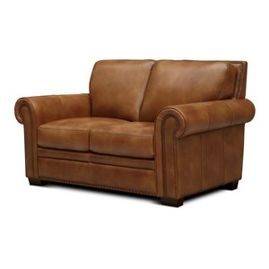 hello sofa home toulouse traditional top grain leather loveseat in brown