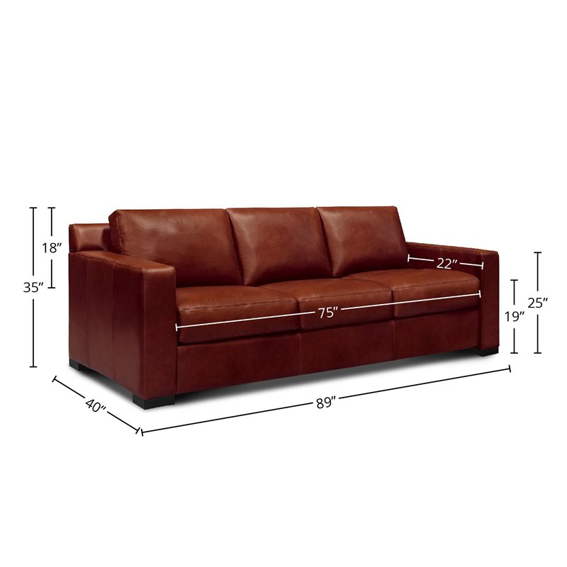 Hello Sofa Home Santiago Mid-Century Top Grain Leather Sofa in Russet Brown