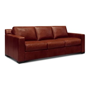 Hello Sofa Home Santiago Mid-Century Top Grain Leather Sofa in Russet Brown