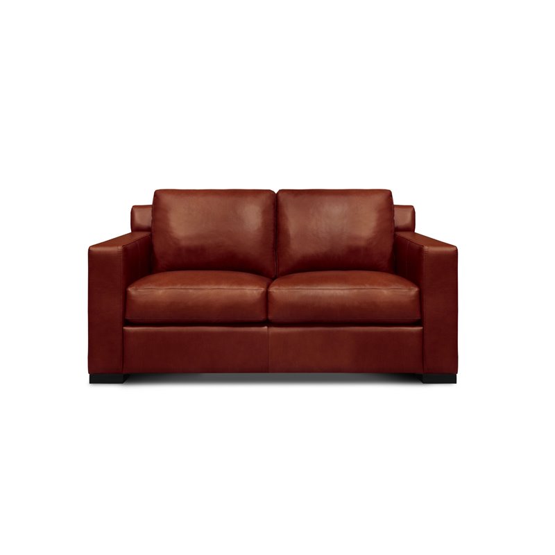 Hello Sofa Home Santiago Mid-Century Top Grain Leather Loveseat in Russet Brown
