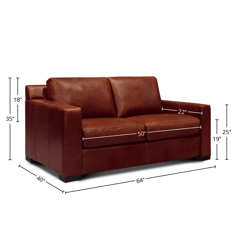 Hello Sofa Home Santiago Mid-Century Top Grain Leather Loveseat in Russet Brown