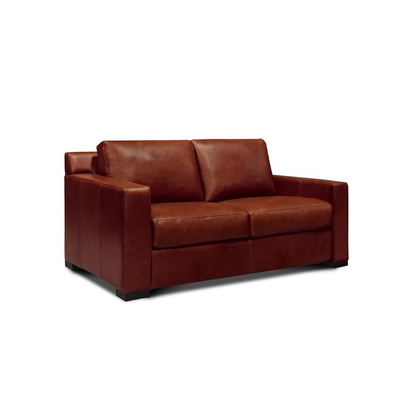 Hello Sofa Home Santiago Mid-Century Top Grain Leather Loveseat in Russet Brown