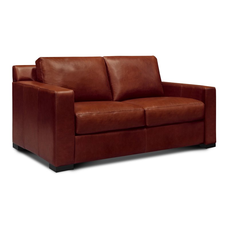 Hello Sofa Home Santiago Mid-Century Top Grain Leather Loveseat in Russet Brown