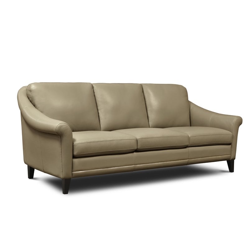 Hello Sofa Home Sienna Mid-Century Modern Top Grain Leather Sofa in Beige