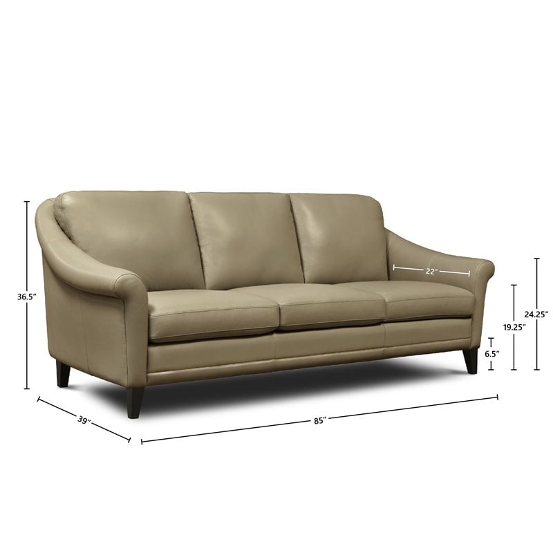 Hello Sofa Home Sienna Mid-Century Modern Top Grain Leather Sofa in Beige