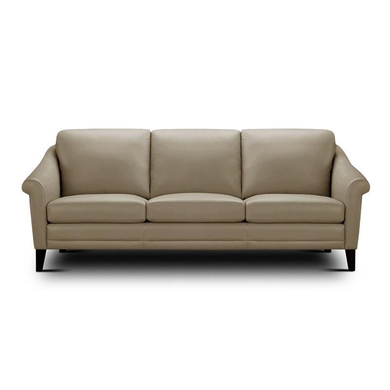 Hello Sofa Home Sienna Mid-Century Modern Top Grain Leather Sofa in Beige